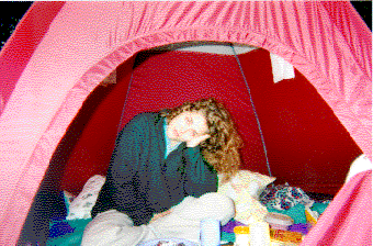 Marie-Noelle in tent